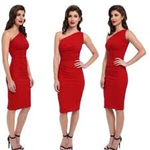 Women’s stretchy one shoulder red fitted cocktail bombshell pin up girl dress